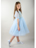 Baby Blue Embroidery Tulle Chic Flower Girl Dress